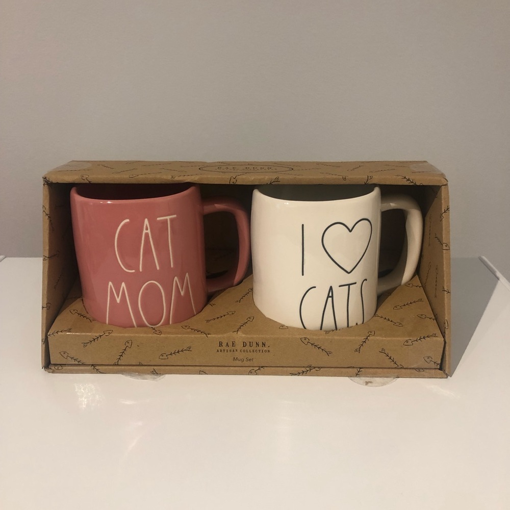 Rae Dunn - CAT MOM / I ♥️ CATS - 2 mug set